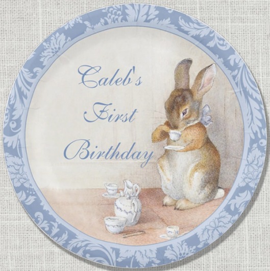 Beatrix Potter Little Rabbit Custom First Birthday Party Paper Plate