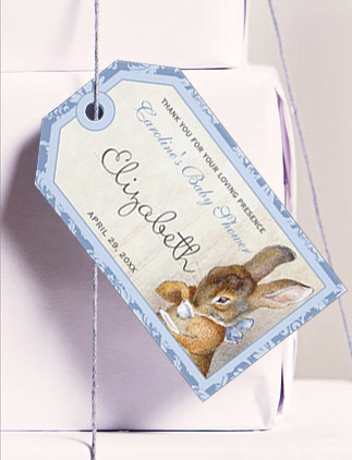 Beatrix Potter Little Rabbit Custom Blue Baby Shower Favor Tag Place Cards