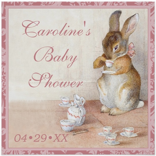 Beatrix Potter Custom Pink Baby Shower Tea Party Perfect Poster